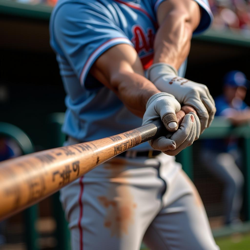 Baseball player swinging a bat with a power wrap