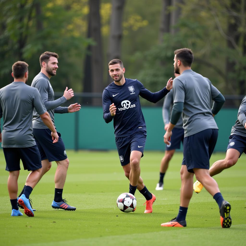 Football players performing drills during pre-season training