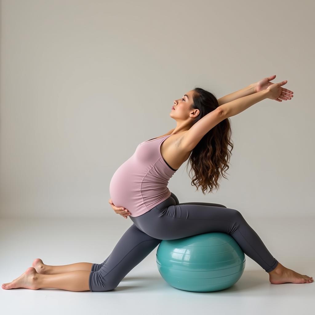 Pregnant Woman Exercising with Ball