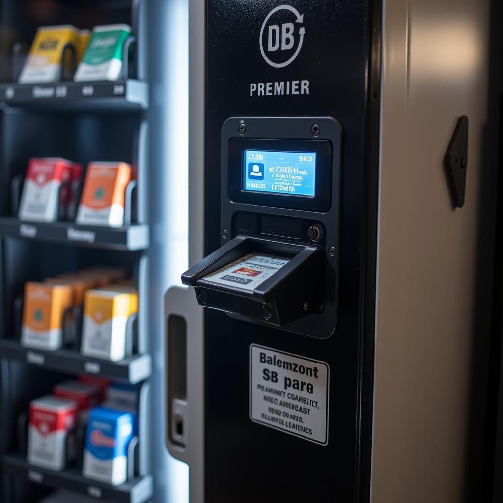 Close-up of a premier cigarette machine's age verification system.