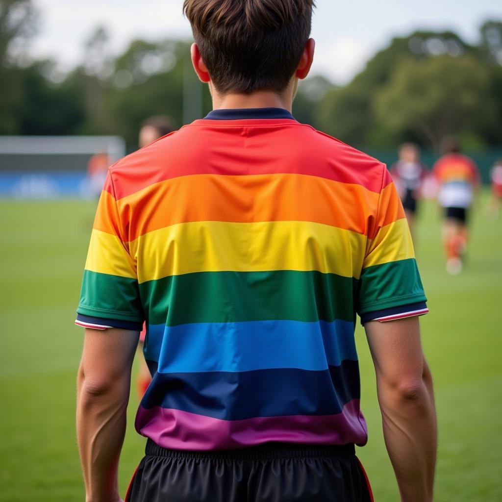 Soccer Player Wearing Pride Flag T-Shirt on Field