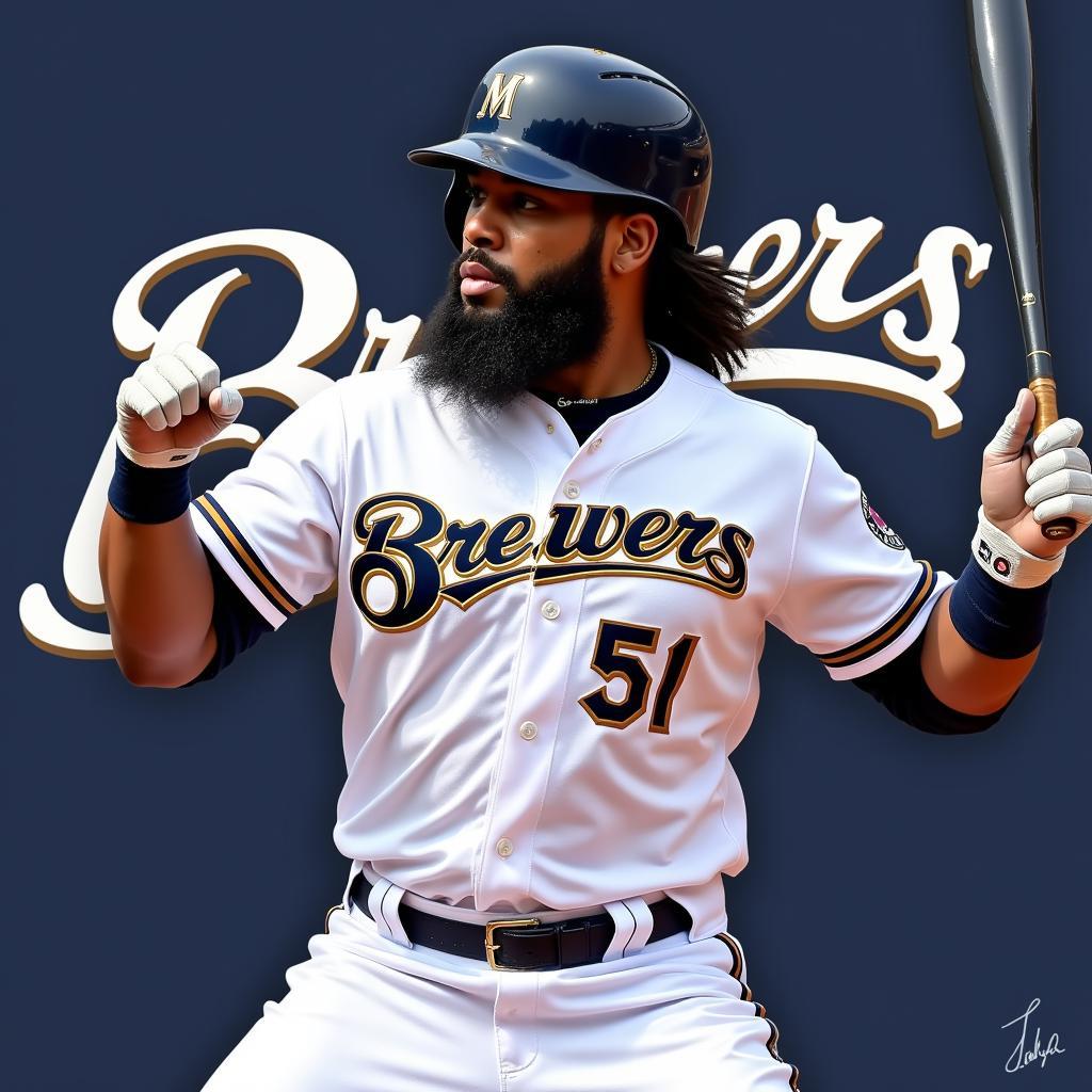 Prince Fielder Swinging in a Brewers Jersey