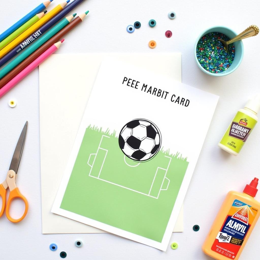 DIY printable soccer birthday card with craft supplies