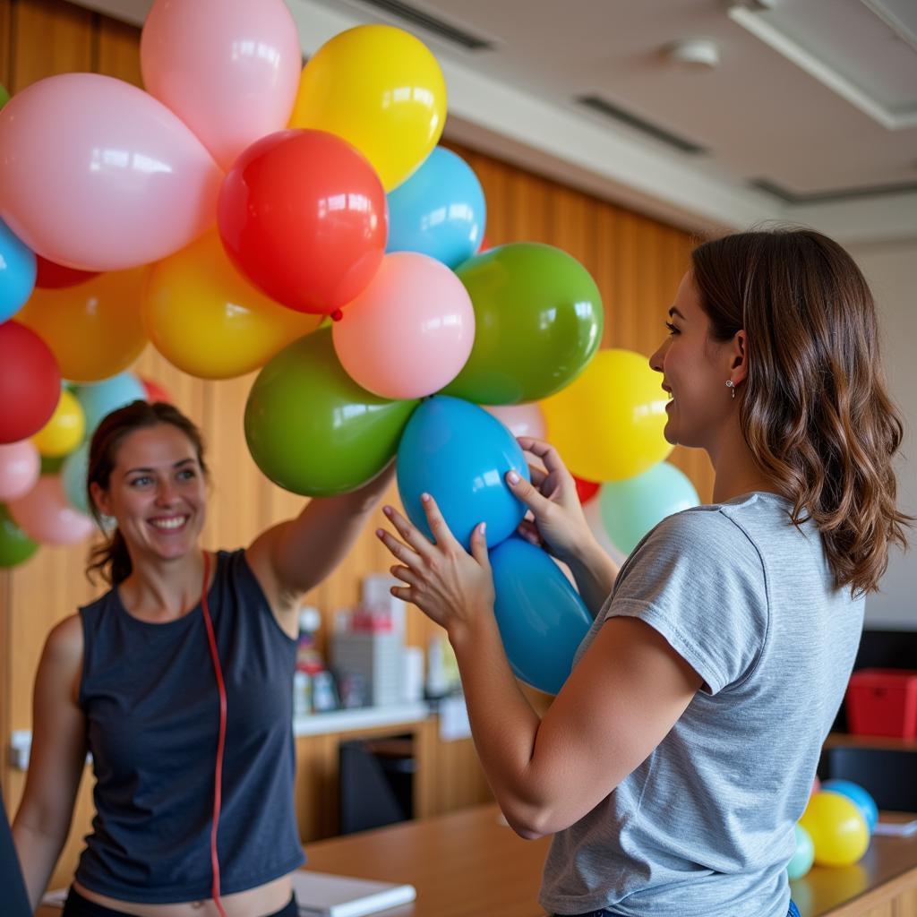 Professional Balloon Decorator Using an Electric Balloon Fan