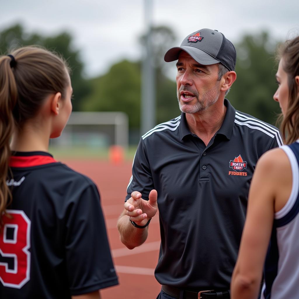 Professional coach mentoring young athletes