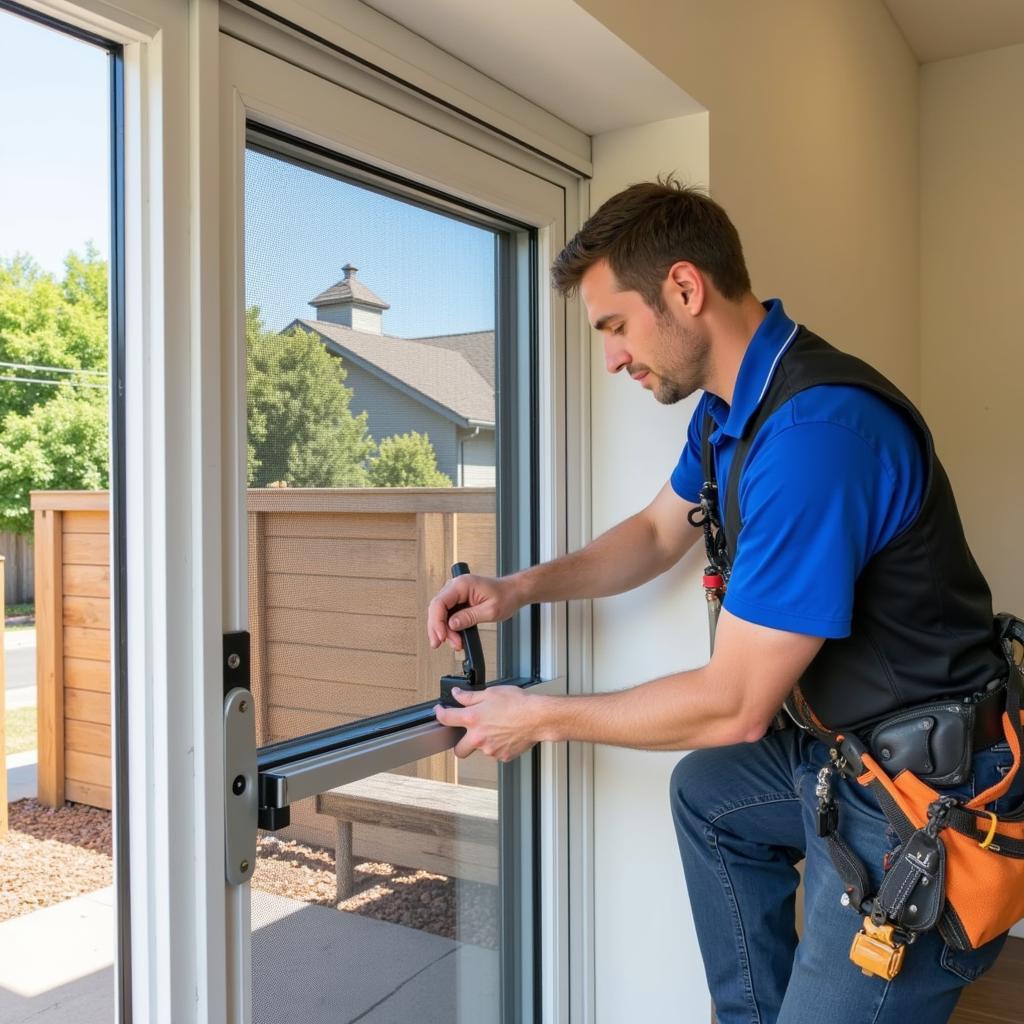 Skilled Technician Installing a Security Screen Door in a South Bay Residence