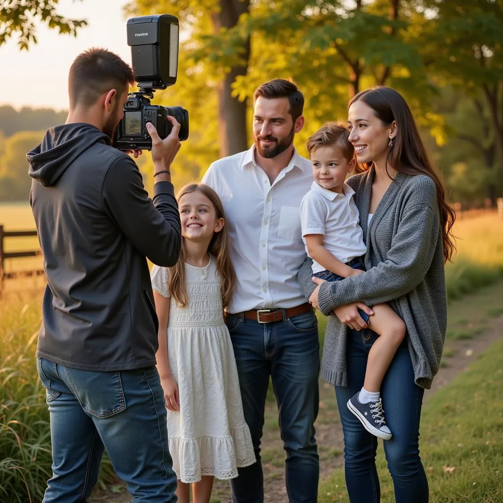 A professional photographer using a high-quality camera to take stunning family portraits