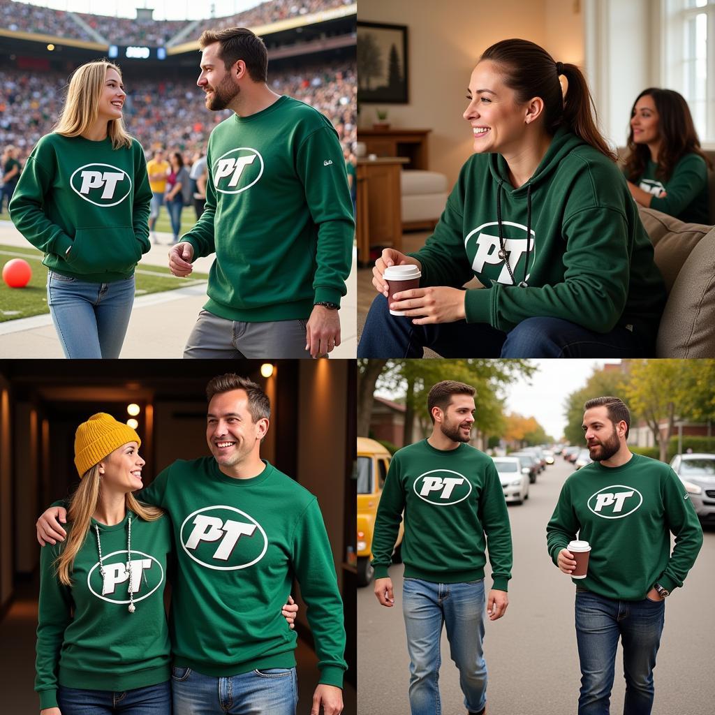 Fans wearing different pt sweaters