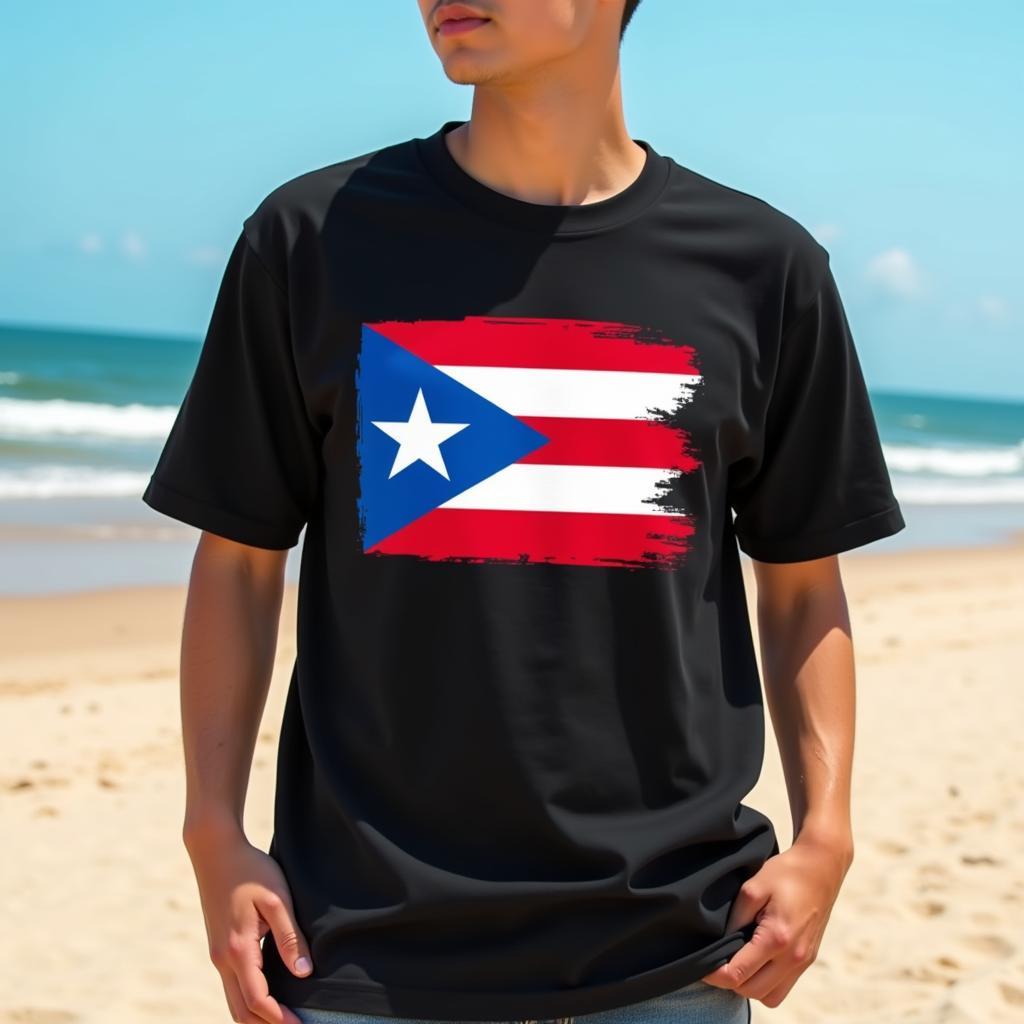 Man wearing a Puerto Rican flag t-shirt