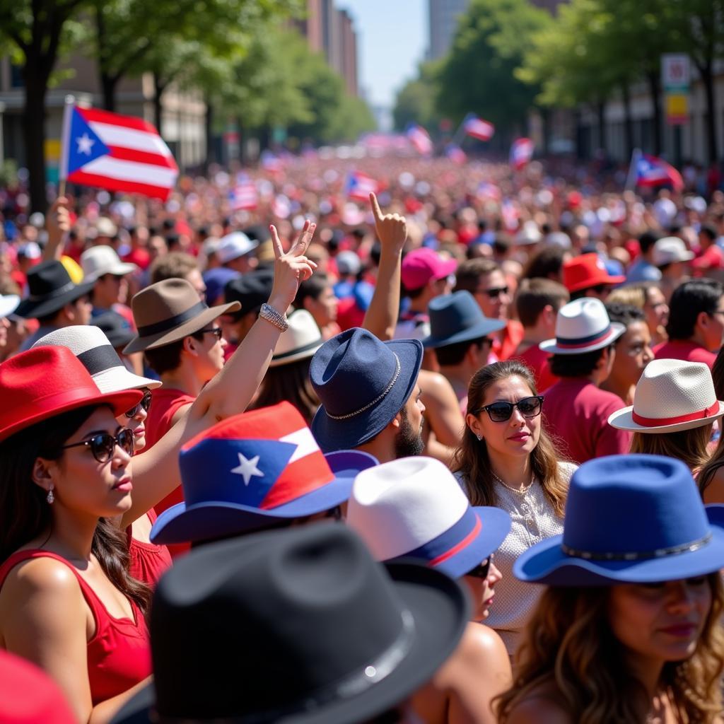 Puerto Rican Day Parade with People Wearing Hats