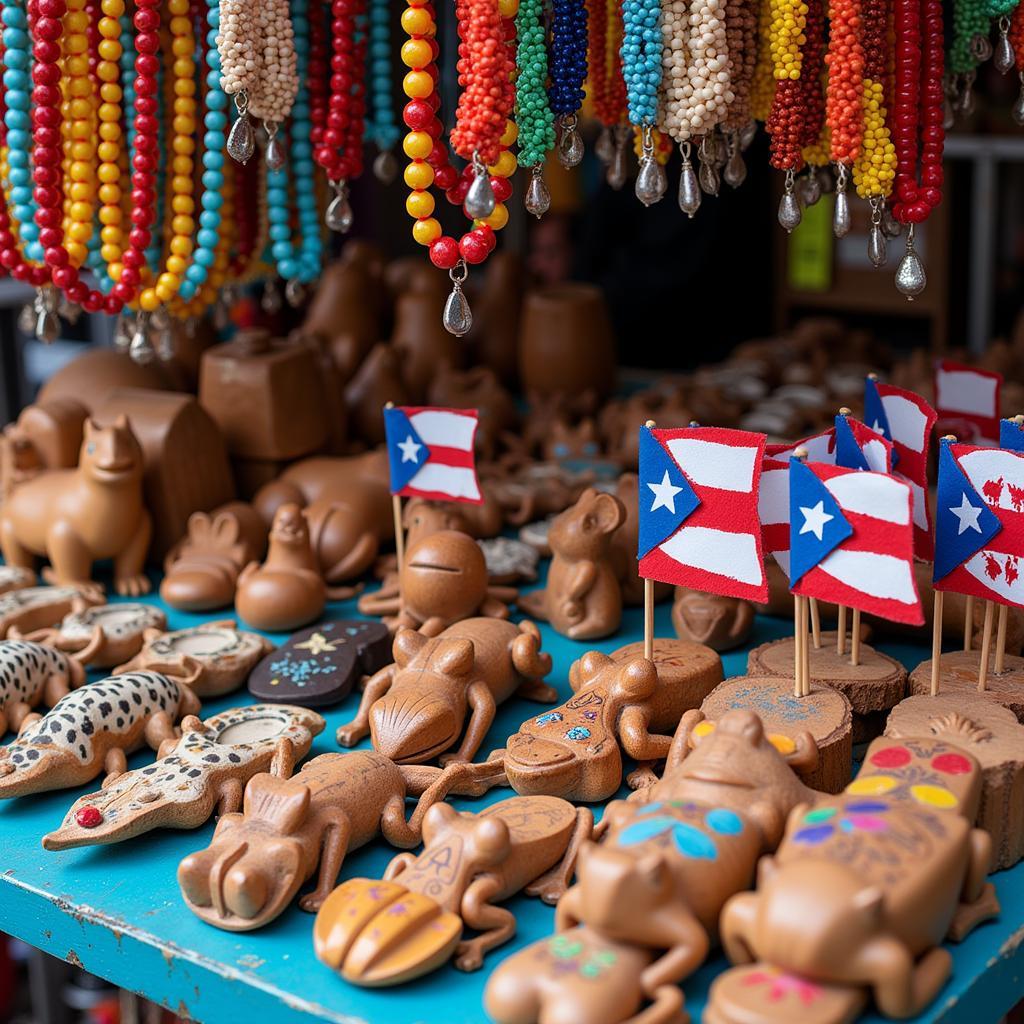 Colorful souvenirs and local crafts at a bustling market in Puerto Rico