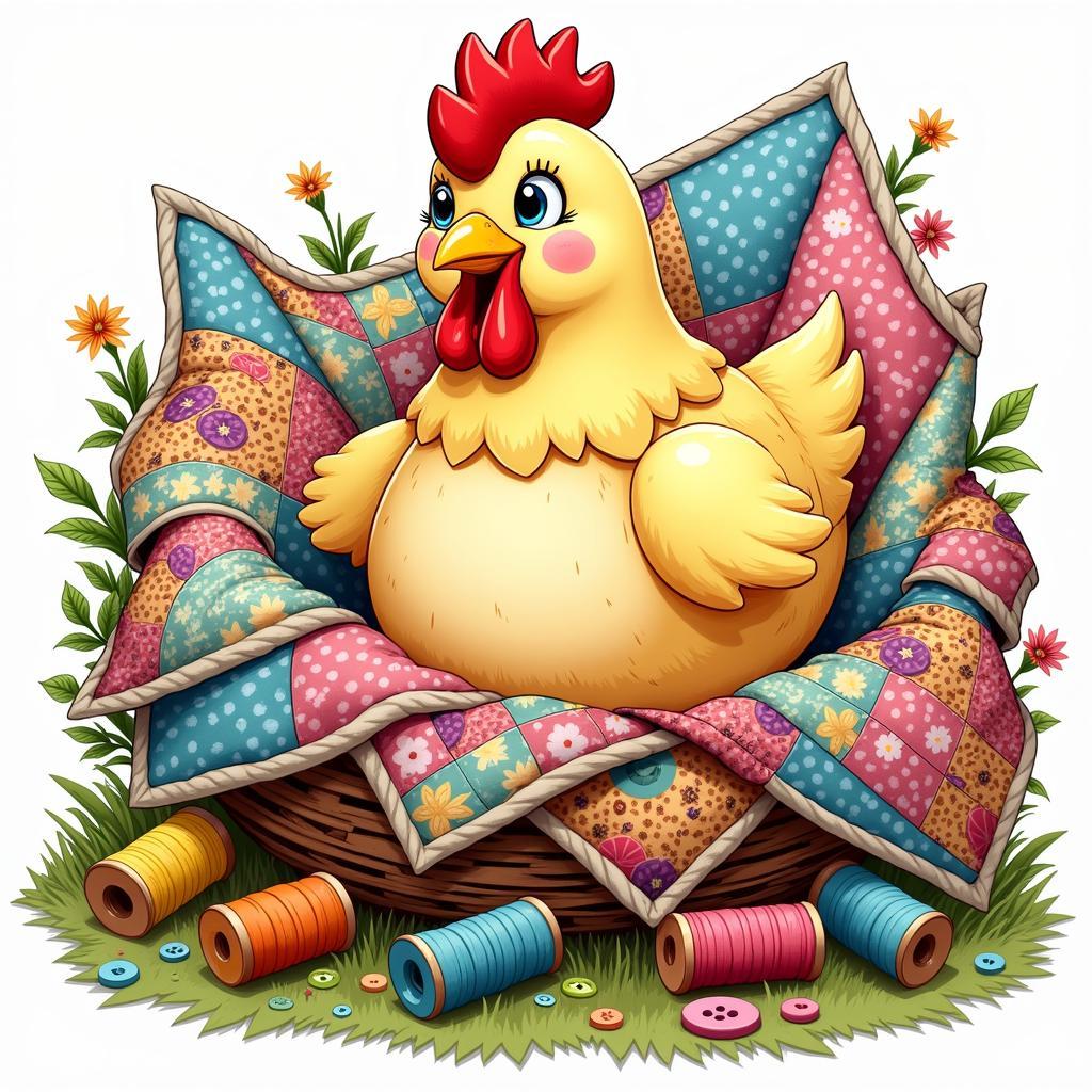 Whimsical Quilted Chicken Artwork