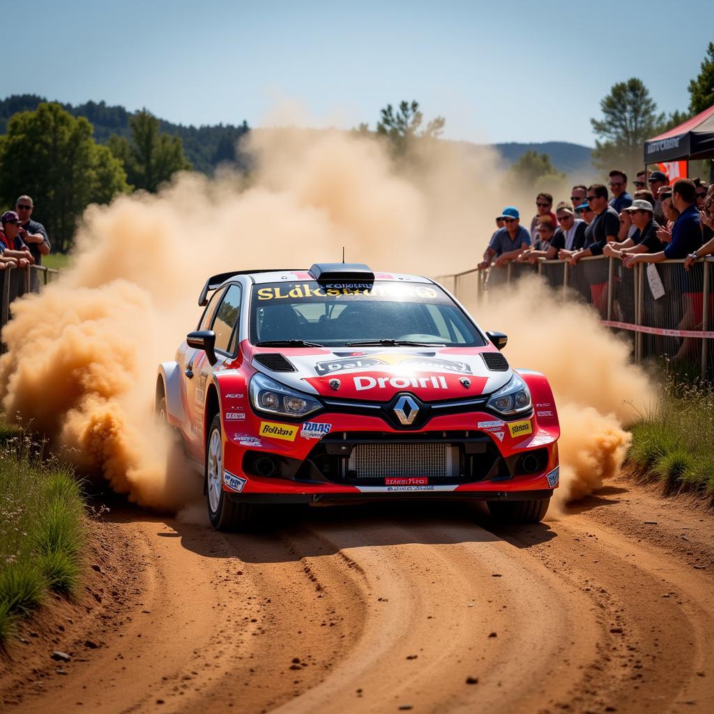 Rally Car Speeding Through Dirt Road