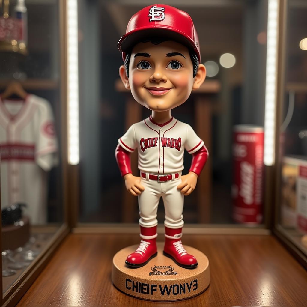  A rare Chief Wahoo bobblehead on display at an auction 