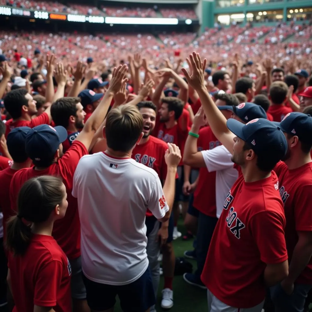 Red Sox fans celebrating a victory at Fenway Park