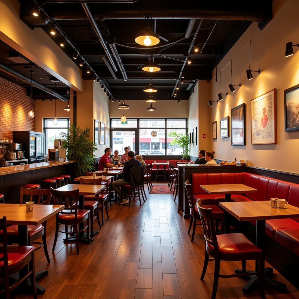 Redbird Cafe's warm and inviting interior with comfortable seating and a cozy atmosphere