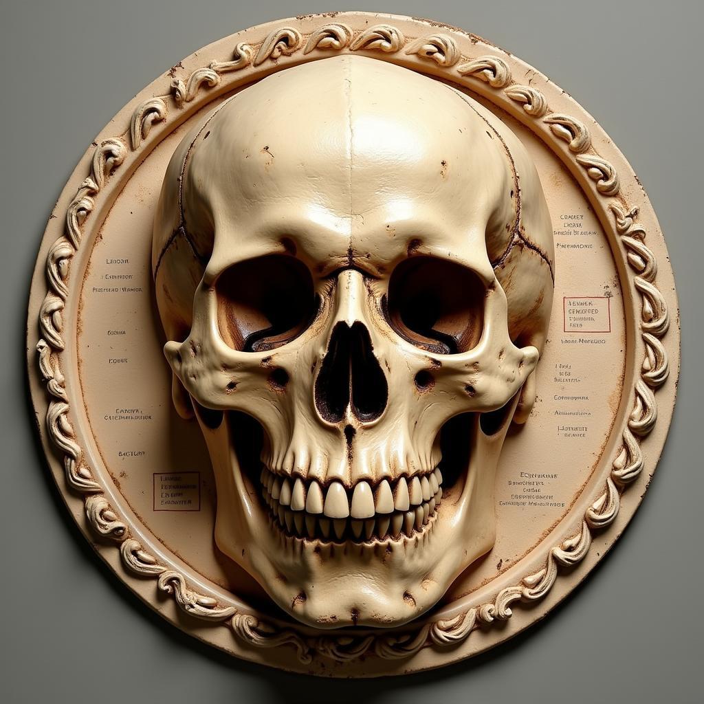 Renaissance anatomical skull plaque for medical study