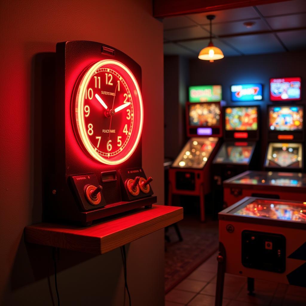 Retro Neon Red Clock in a Game Room Setting