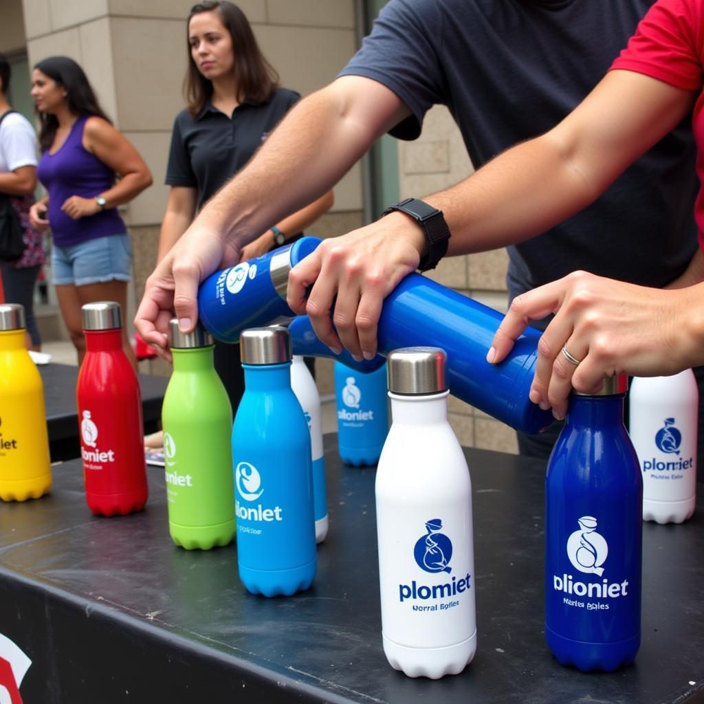 Reusable water bottles handed out at a parade