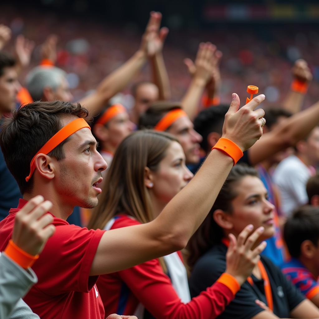 Reusable wristbands worn by football fans