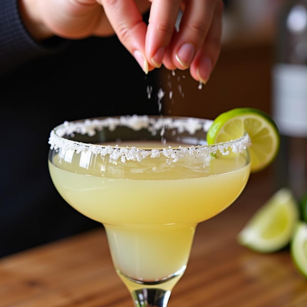 The art of rimming a Mexican margarita glass with salt