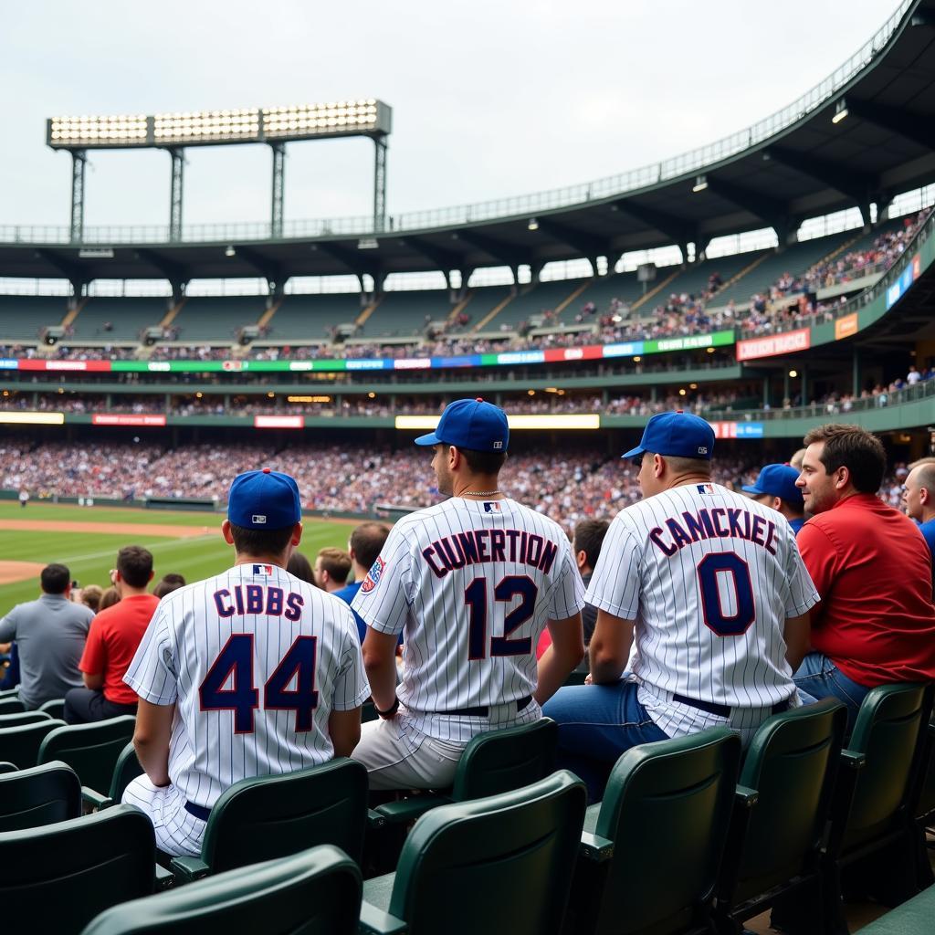 Cubs fans wearing Ron Santo jerseys at Wrigley Field