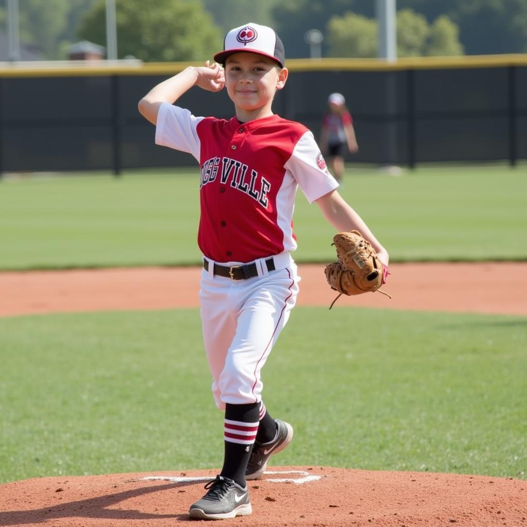 Young pitcher in Roseville practicing his throw