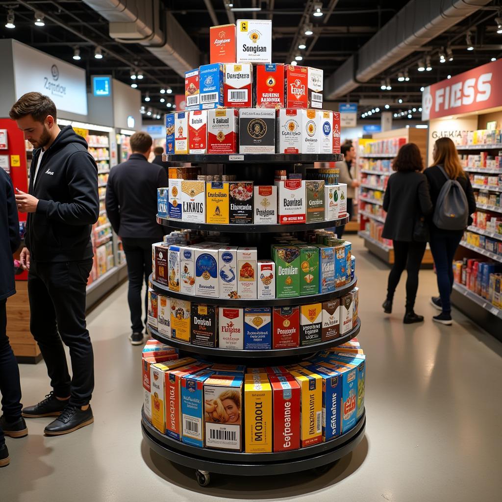 Rotating cigarette rack with a variety of cigarette brands