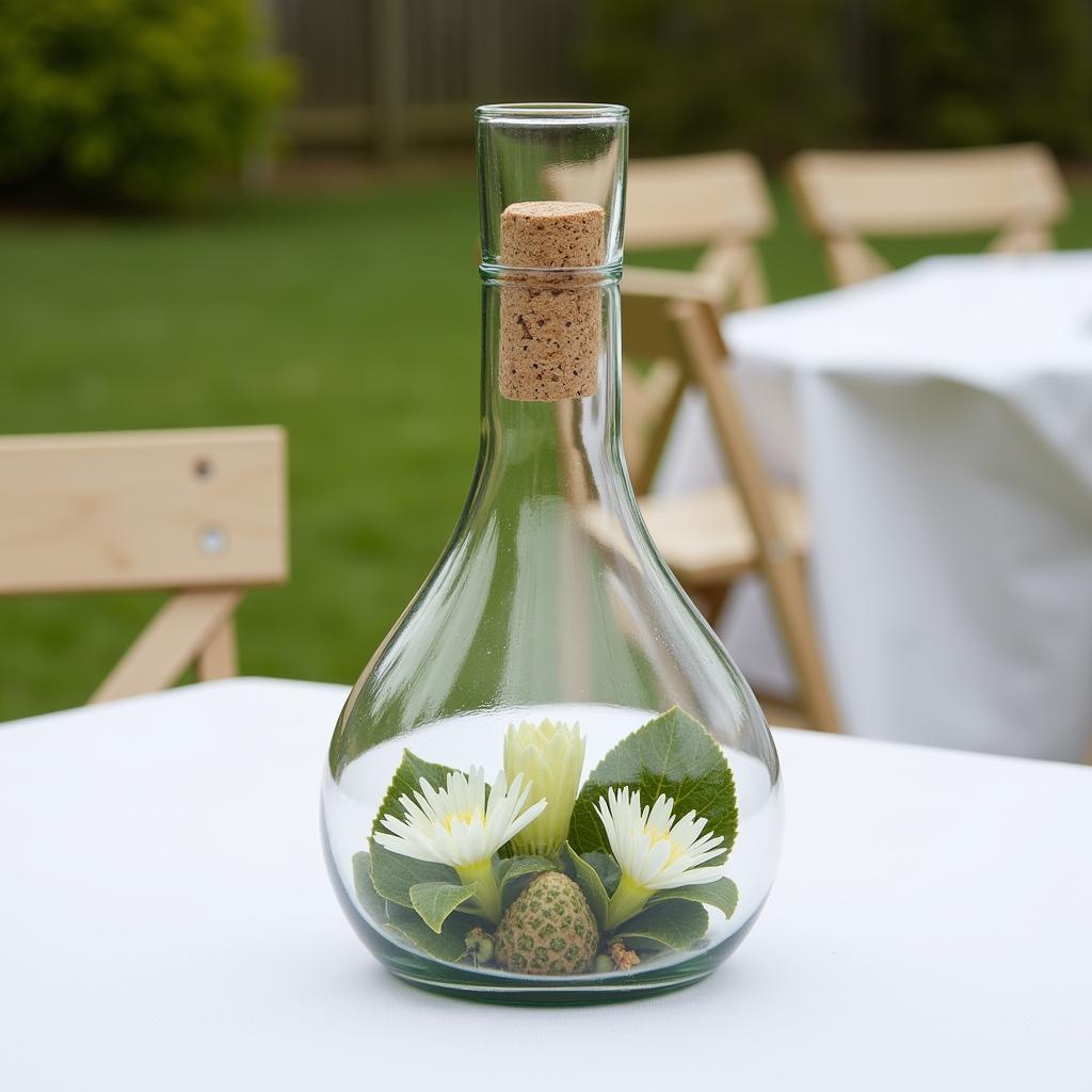 Round Glass Bottle with Cork as Wedding Centerpiece