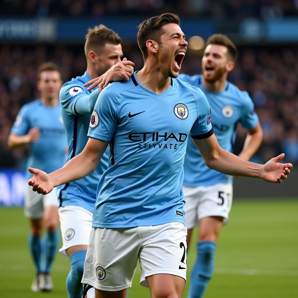 Ruben Dias celebrating a victory with his Manchester City teammates