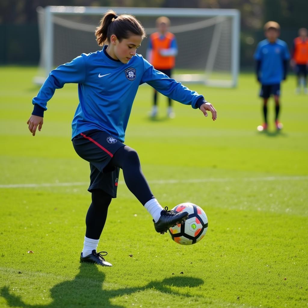 Footballer Practicing Passing Drills