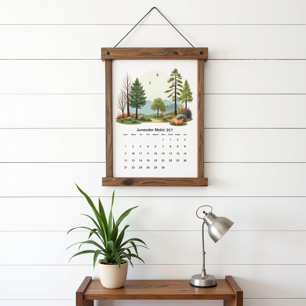 Rustic Wooden Calendar Frame Hanging on a Wall