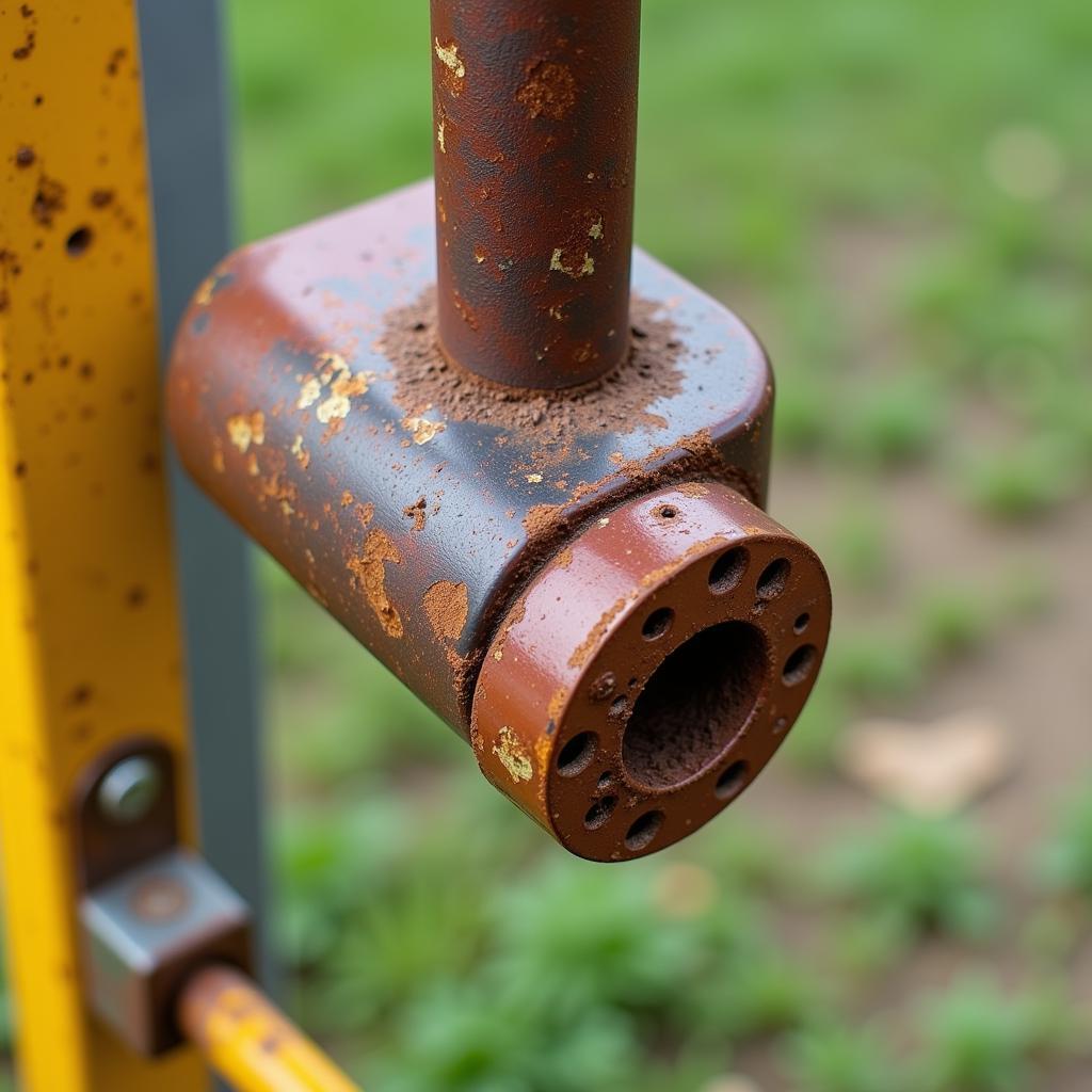 A rusty swing set bracket