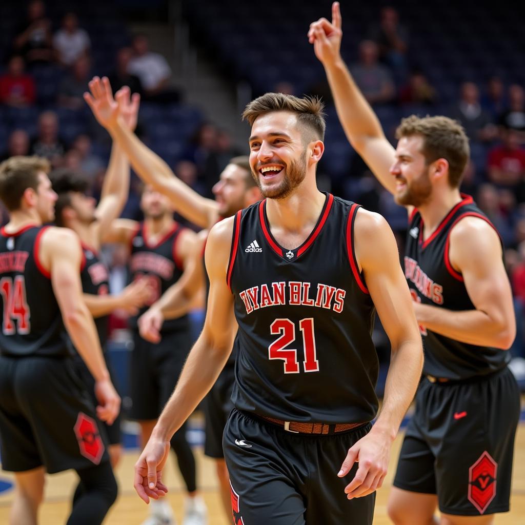 Ryan Weiss celebrating a win with teammates