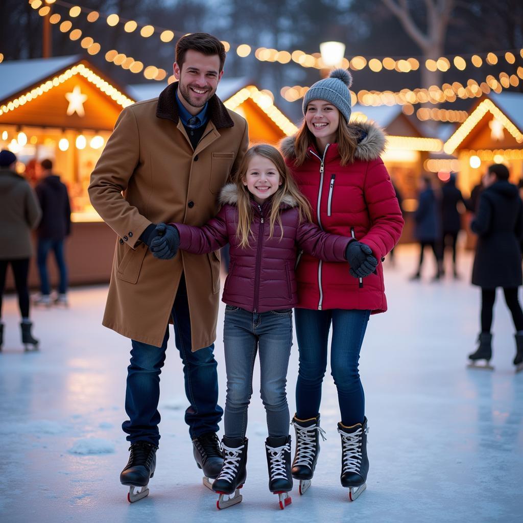 Families enjoying ice skating at the San Jose Winter Wonder Market