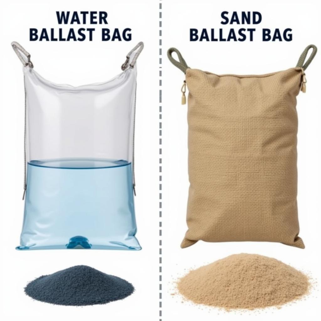 Two ballast bags, one filled with water and the other with sand, illustrating the difference in their weight and density.