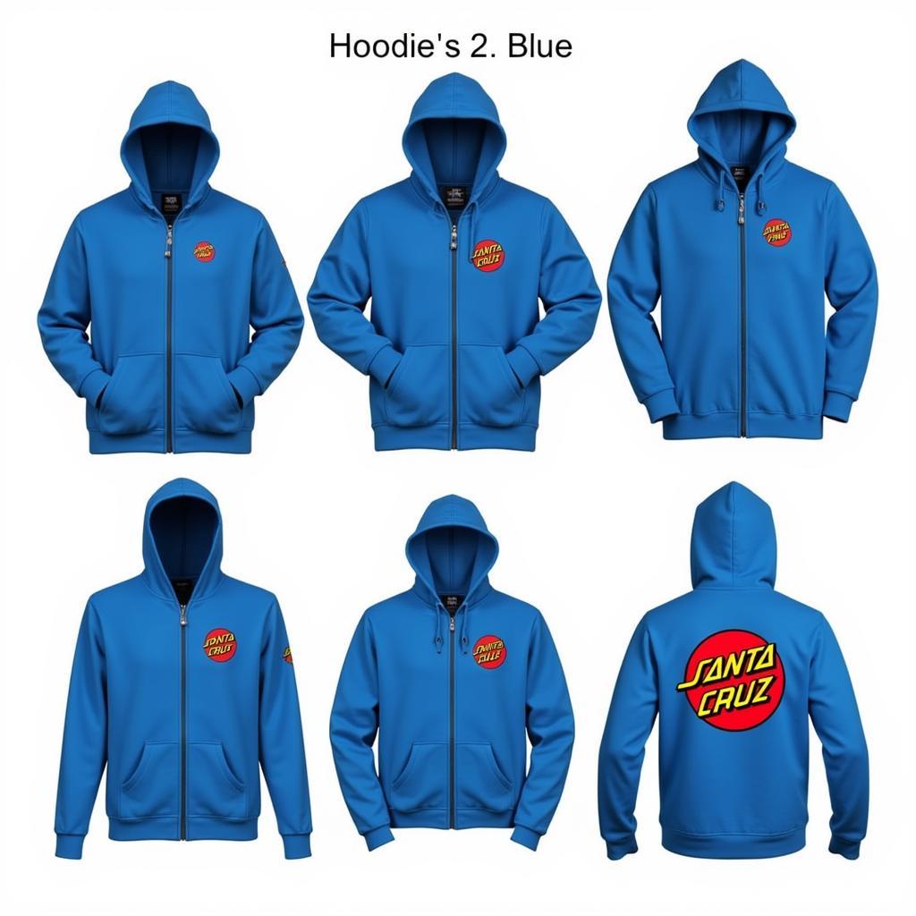 Different styles of Santa Cruz hoodies in blue