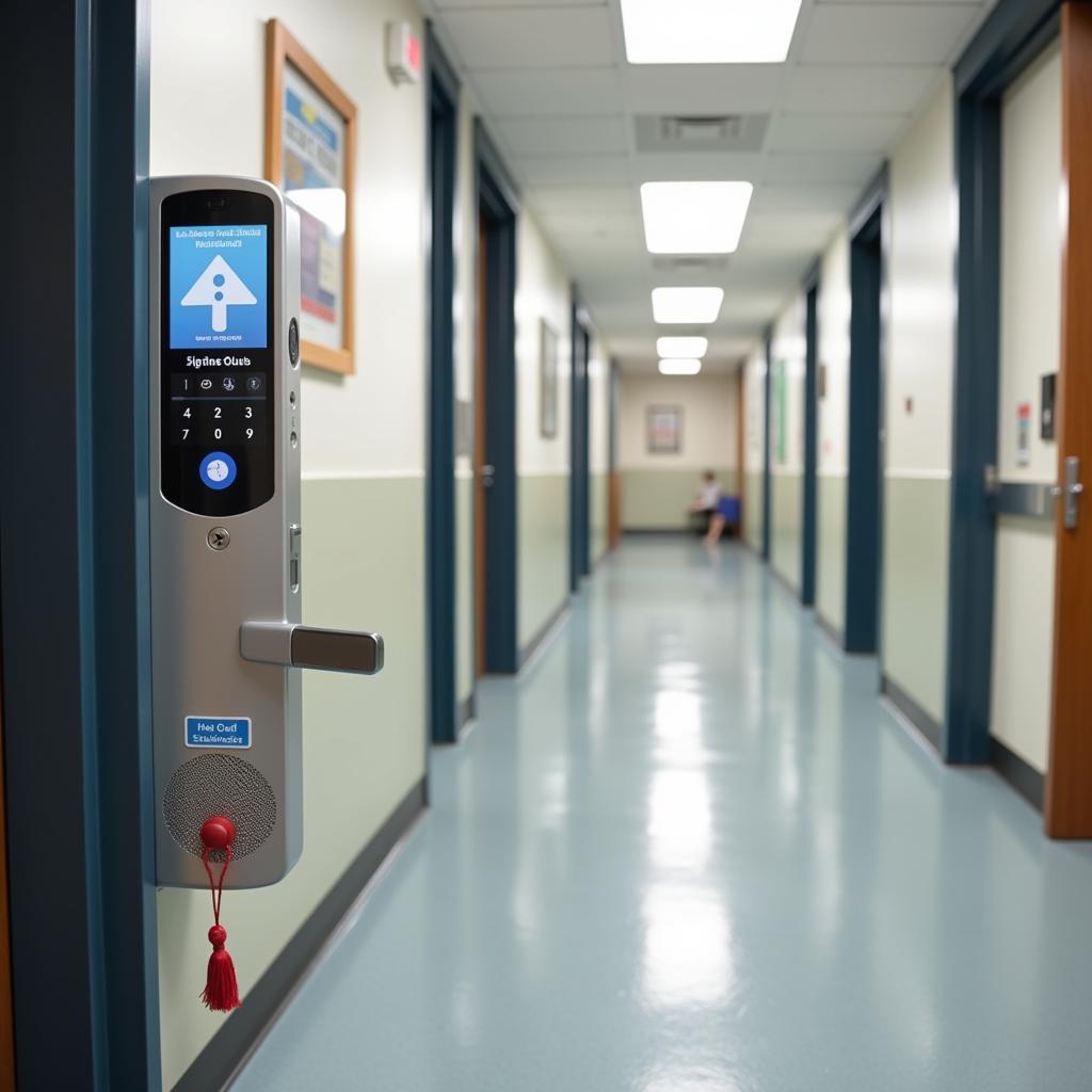 School Hallway with Digital Sign-Out System as Alternative to Plastic Hall Passes