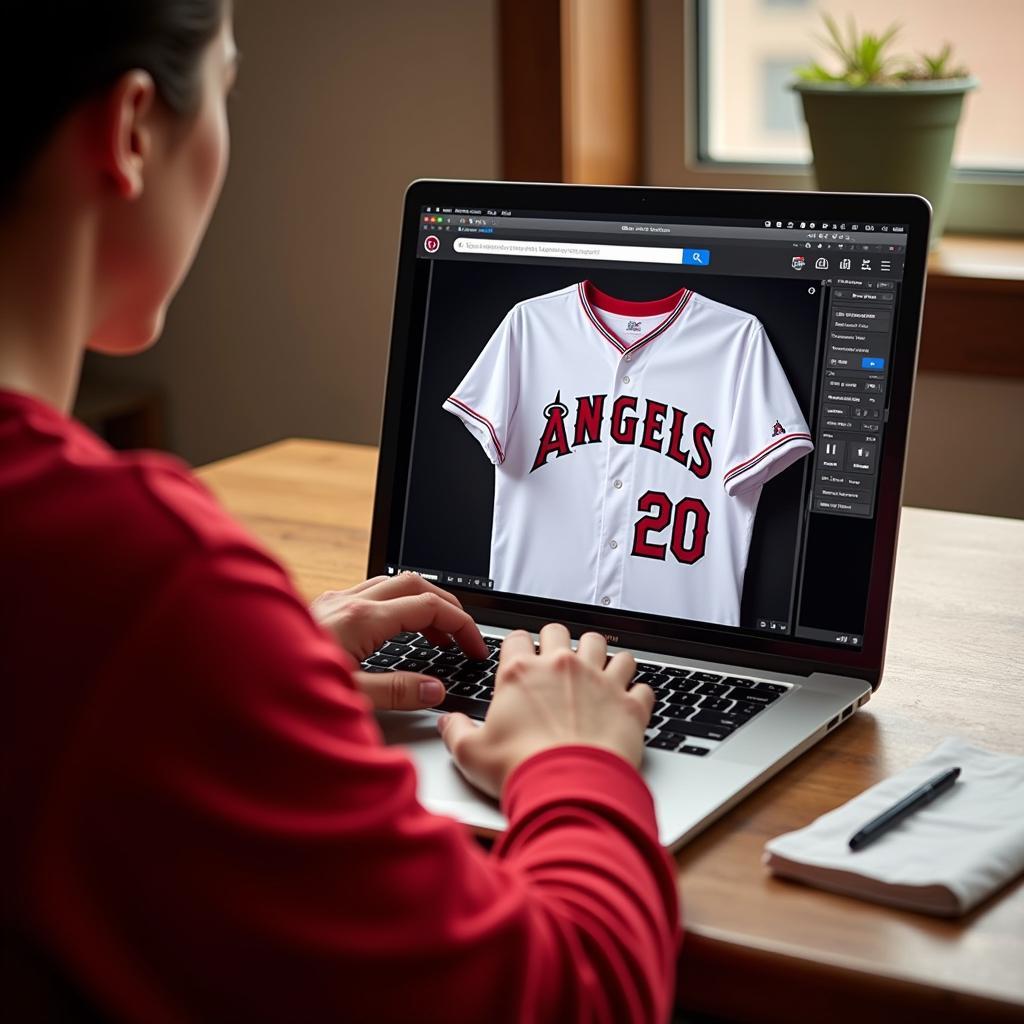 A person browsing 2002 Anaheim Angels jerseys online