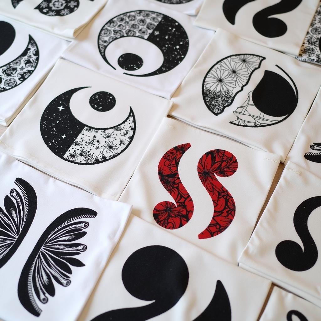 Variations of semicolon designs on tee shirts