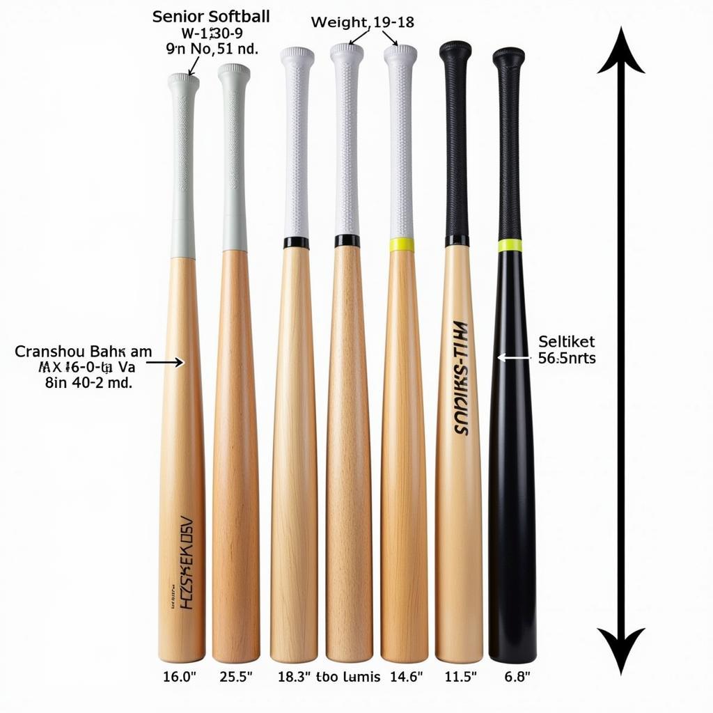 Different weights of senior softball bats