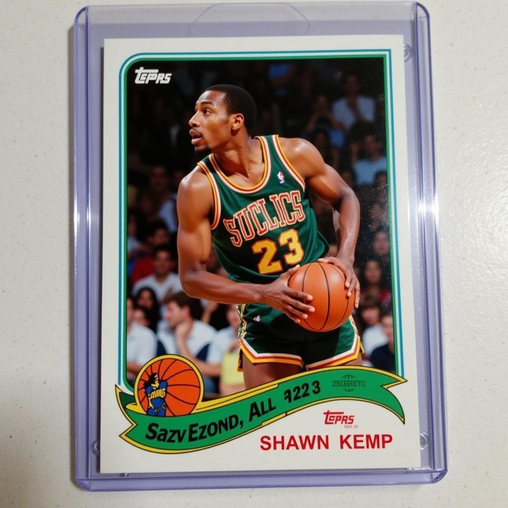 Shawn Kemp rookie card in a protective sleeve.