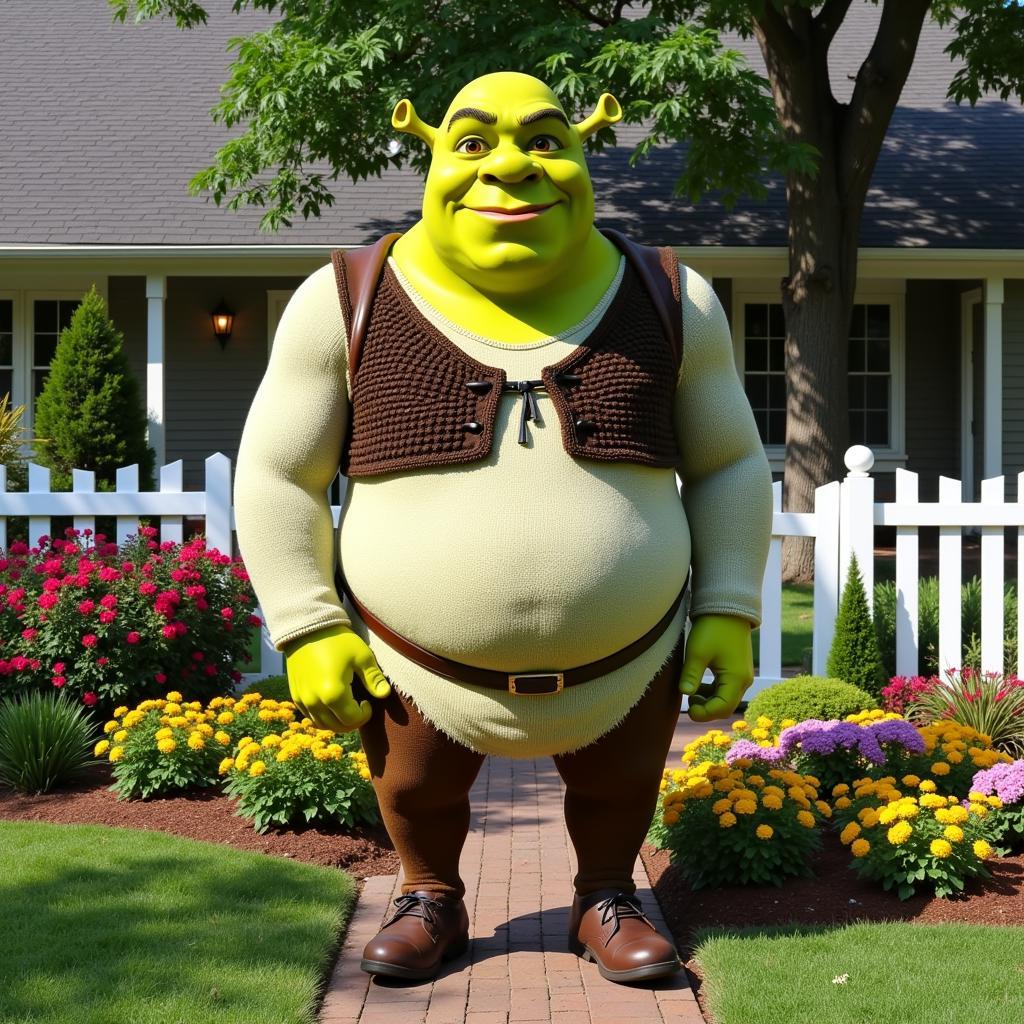 Shrek Cut Out in a Garden