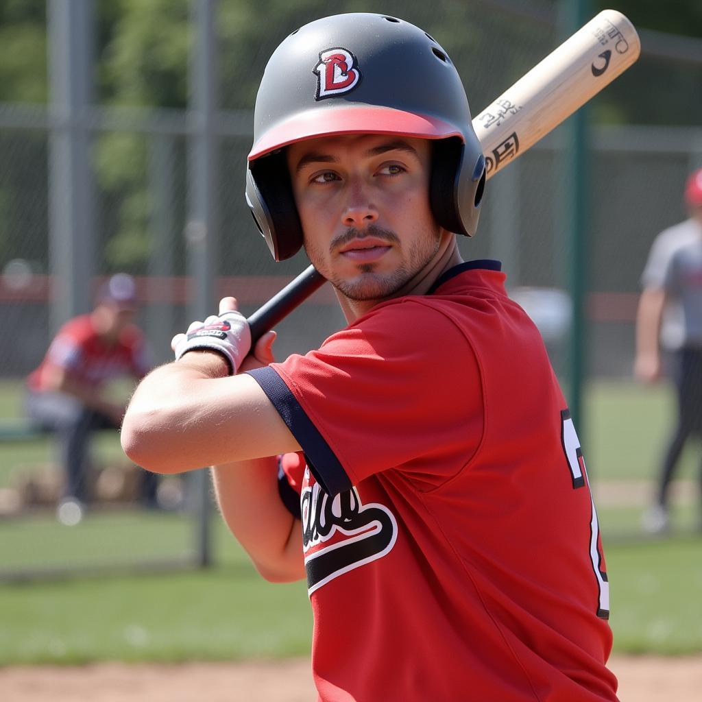 Batter wearing a single ear batting helmet steps up to bat