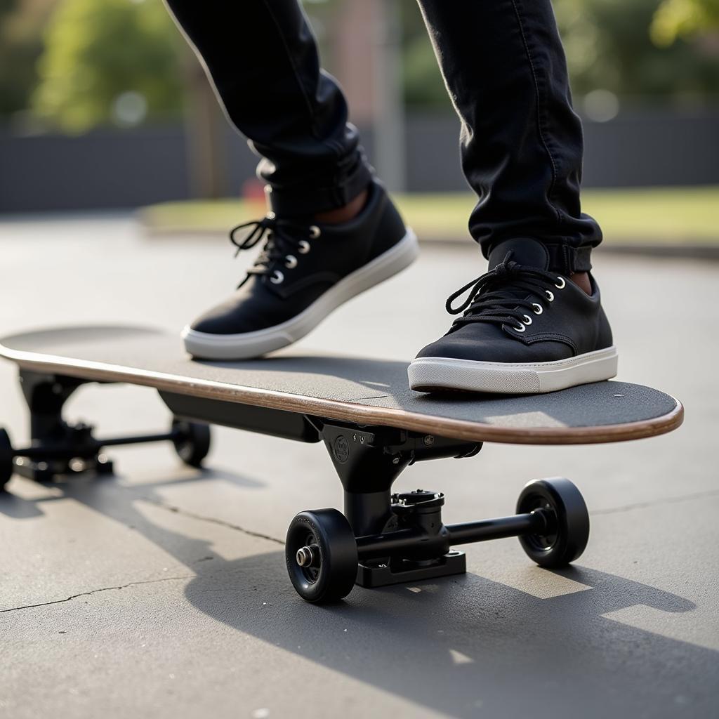 Skateboarder grinding on a flat bar