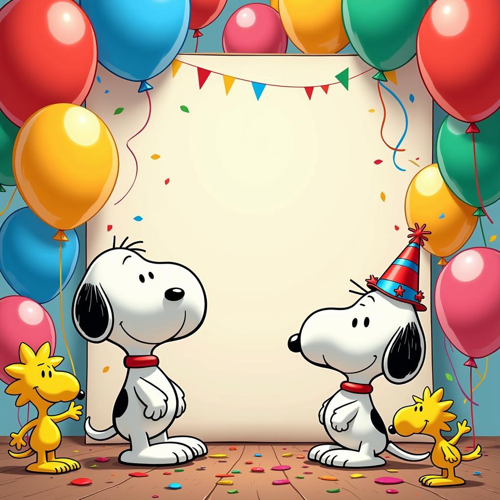 A Snoopy banner adds a festive touch to a party.