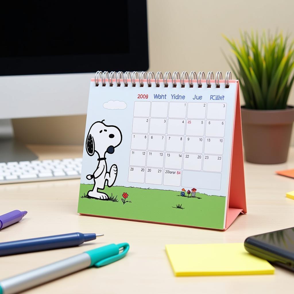 Snoopy calendar being used for planning and organization