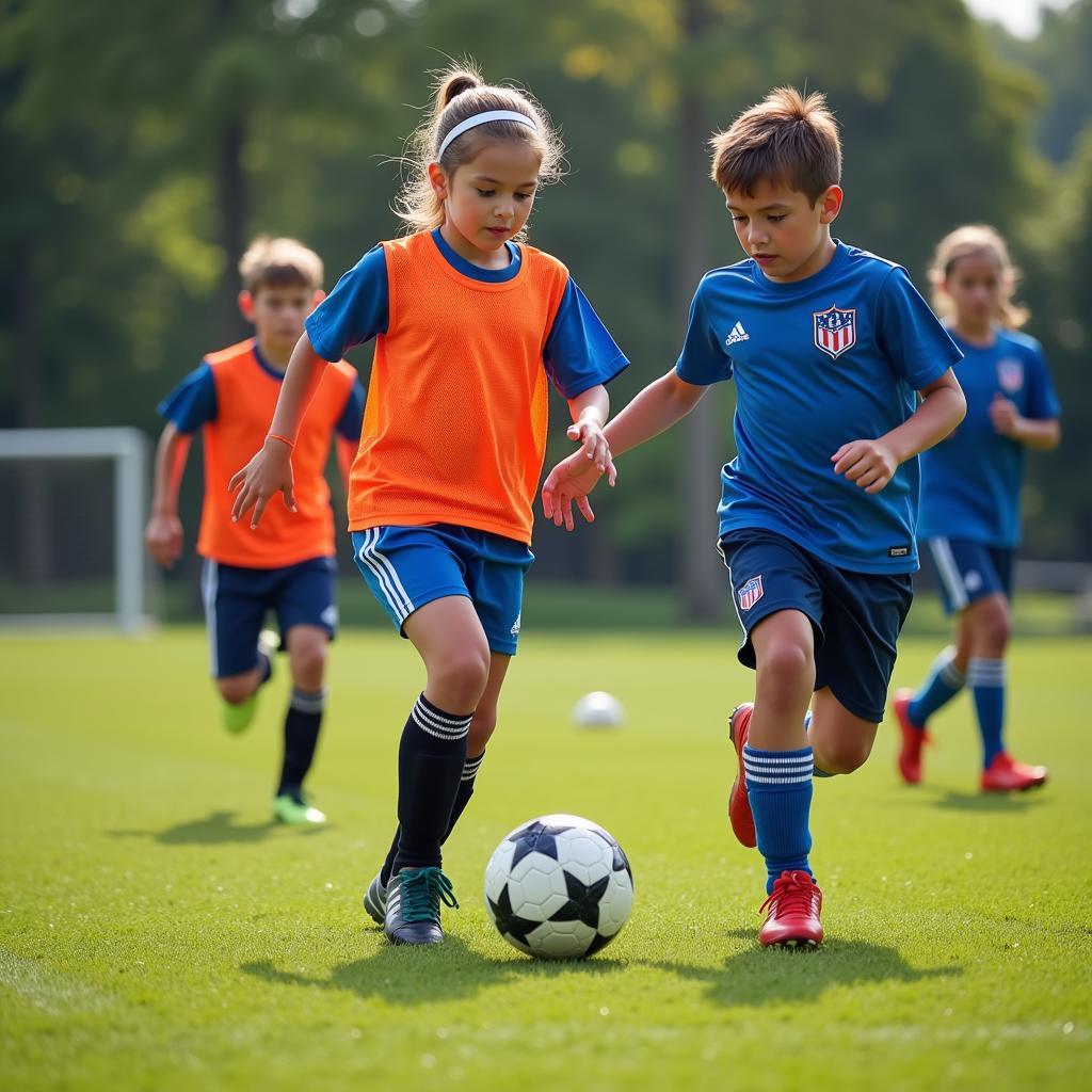 Youth Soccer Players Practicing Drills