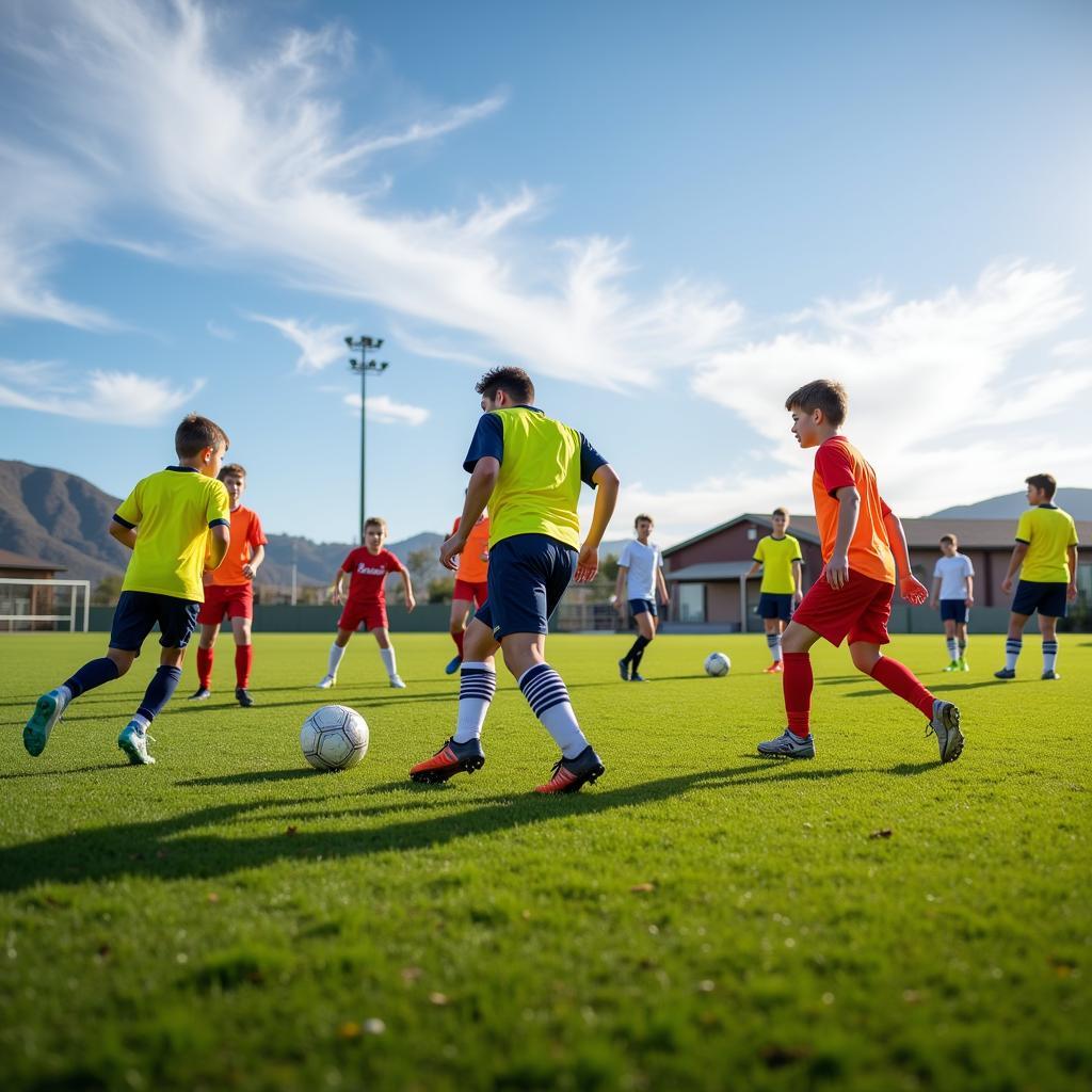 Soccer team practicing for tournament in Lake Elsinore