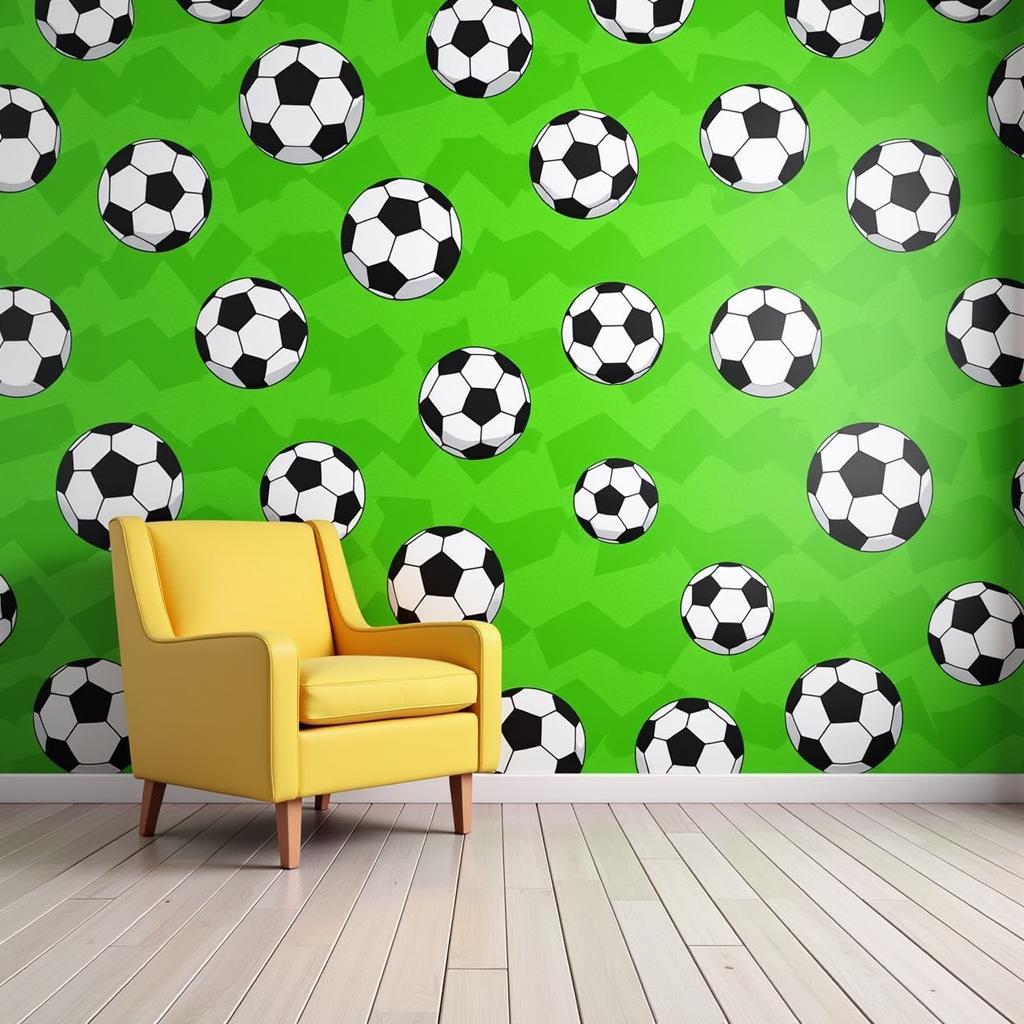 Soccer-themed wallpaper in a boy's room